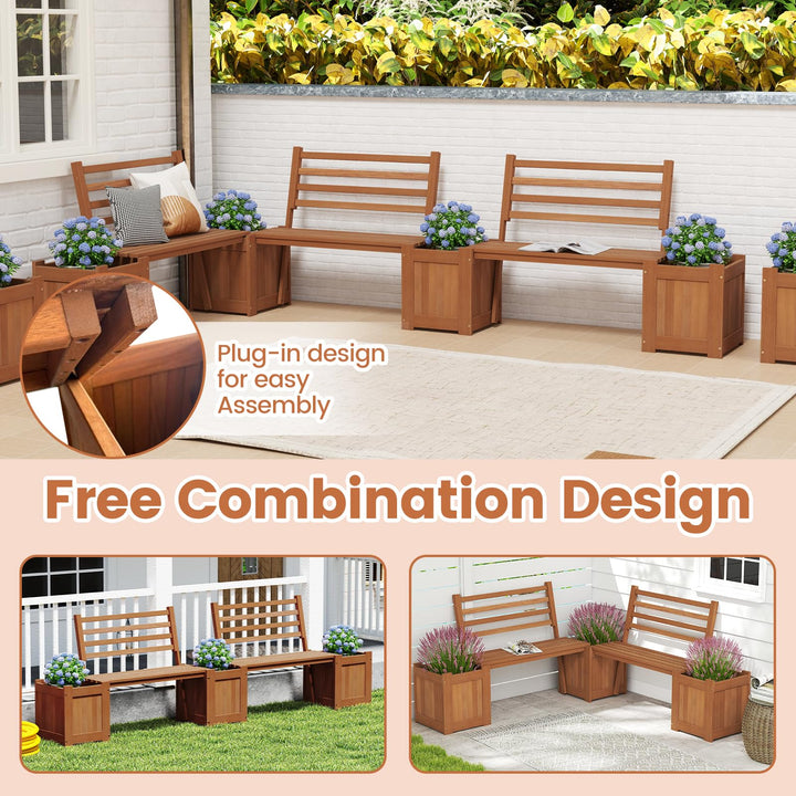 Giantex 2-in-1 Outdoor Bench with Backrest & 2 Raised Garden Beds