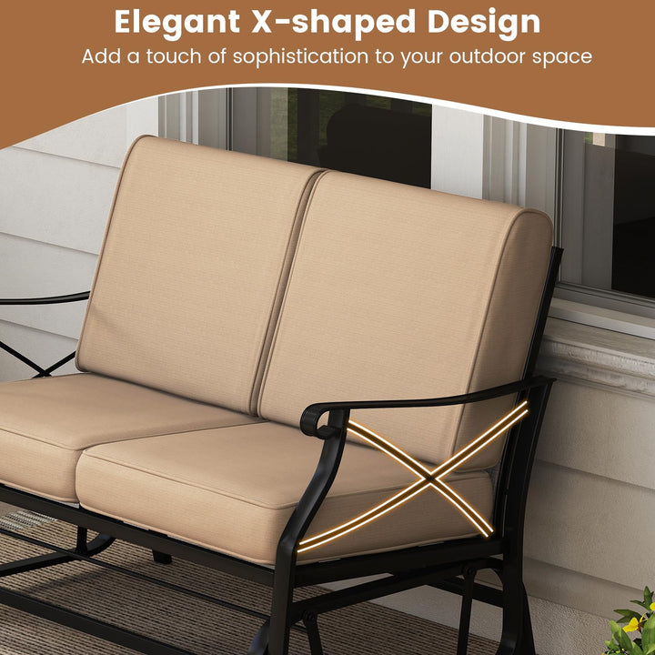 Giantex 2-Person Outdoor Glider Rocking Chair Loveseat with Detachable Thick Cushions