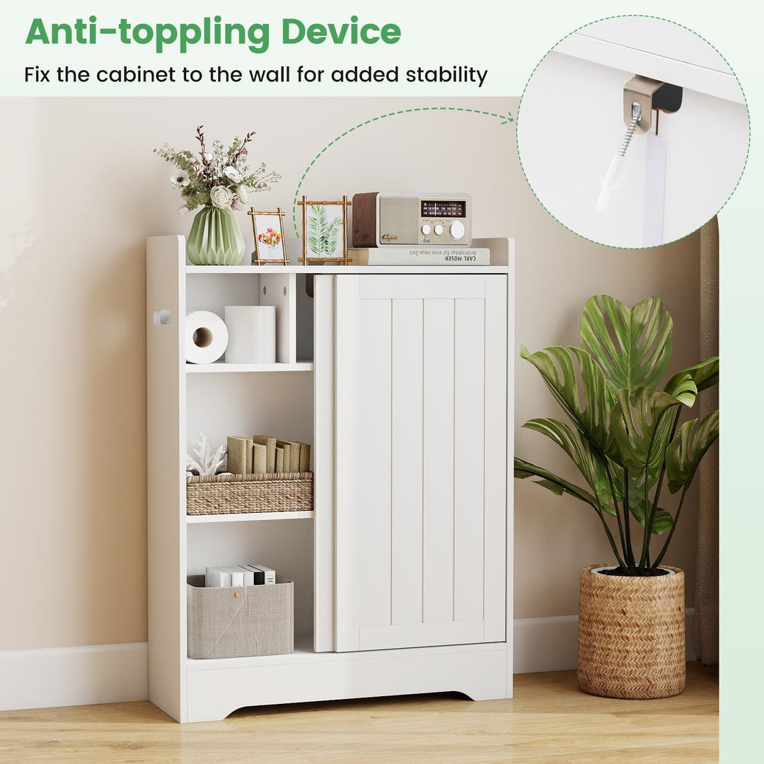 Giantex Bathroom Slim Storage Cabinet w/2 Sliding Doors & Adjustable Shelves