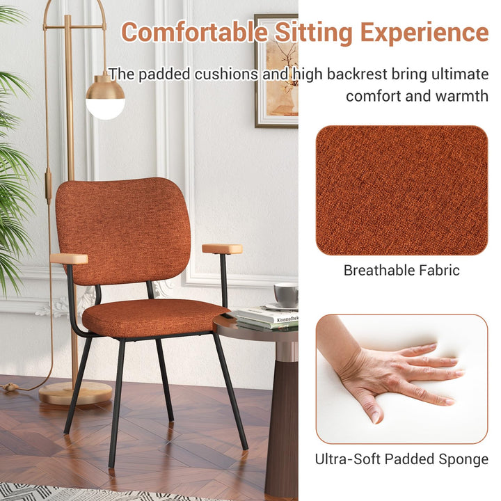 Modern Fabric Dining Chair Set of 2, Padded Armchairs with Linen Fabric