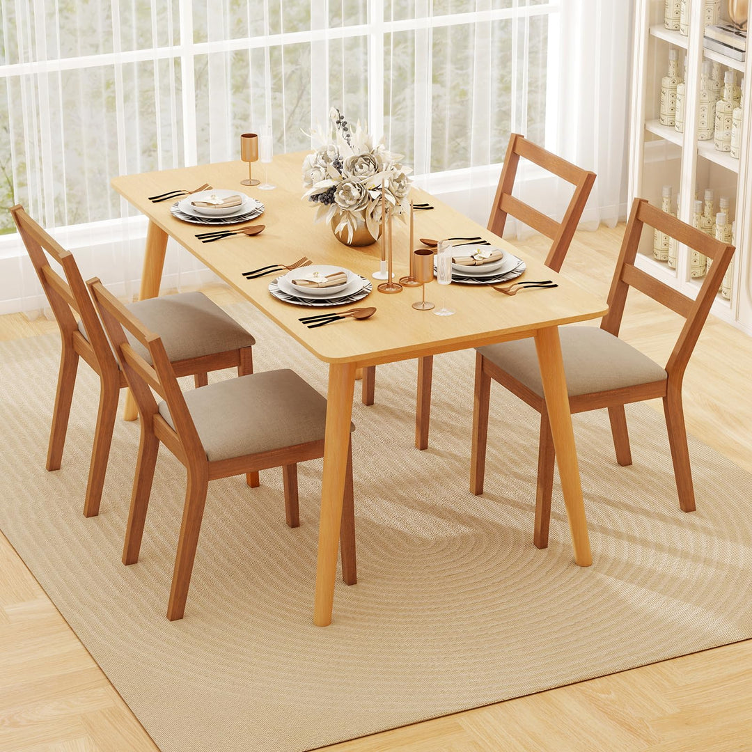 Giantex Wooden Dining Chairs Set of 2/4 Farmhouse Upholstered Kitchen Chairs with Rubber Wood Legs & Fabric Padded Seat