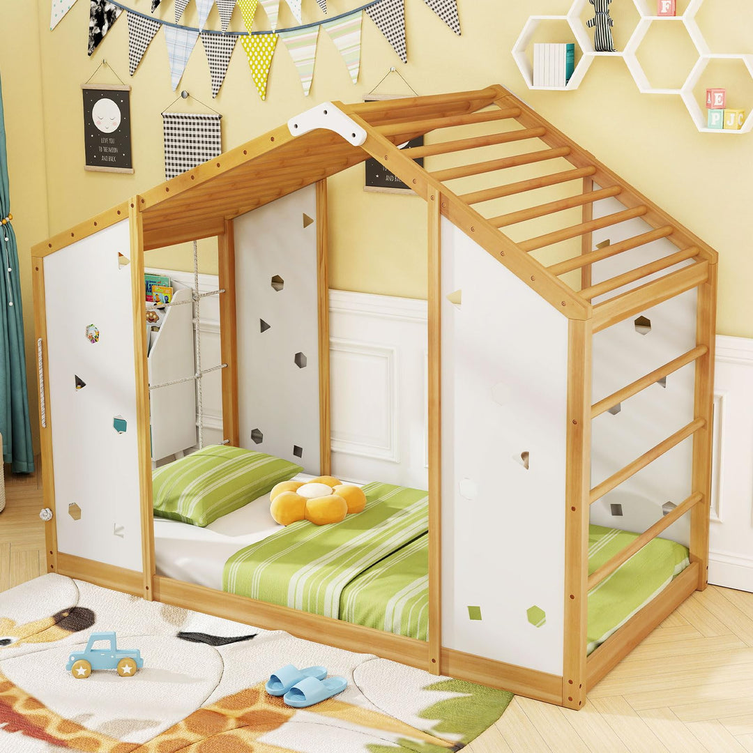 Giantex Twin Size Montessori Floor Bed, 3-in-1 Indoor Kids Jungle Gym Playground