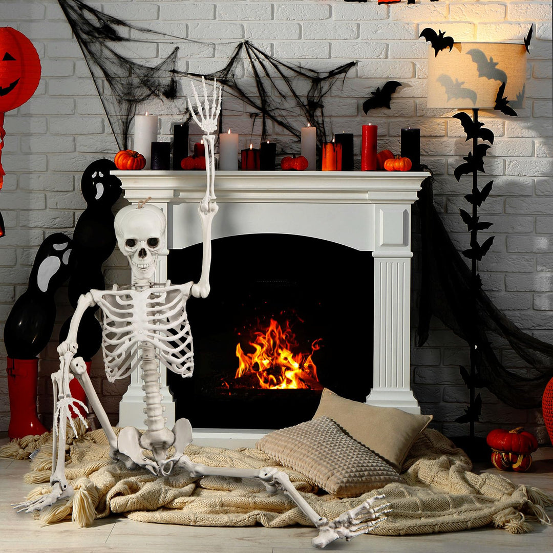 Giantex 5.4 FT Halloween Life Size Skeleton Realistic Full Body Plastic Skeleton with Movable Joints