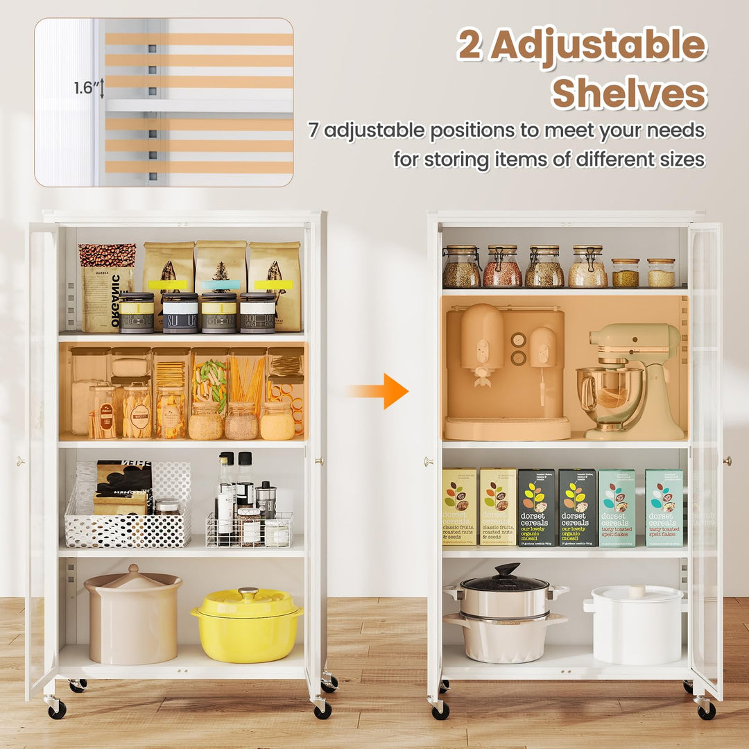 Giantex Bookcase with Doors 58" Tall 4-Tier Bookshelf with Wheels