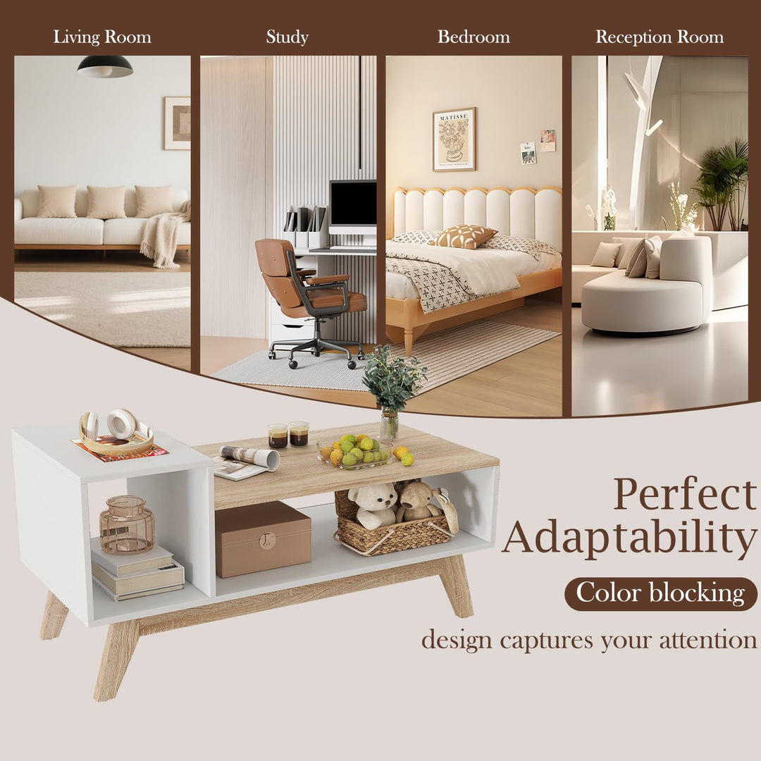 Giantex 2-Tier Coffee Table with Storage Mid Century Modern Center Table