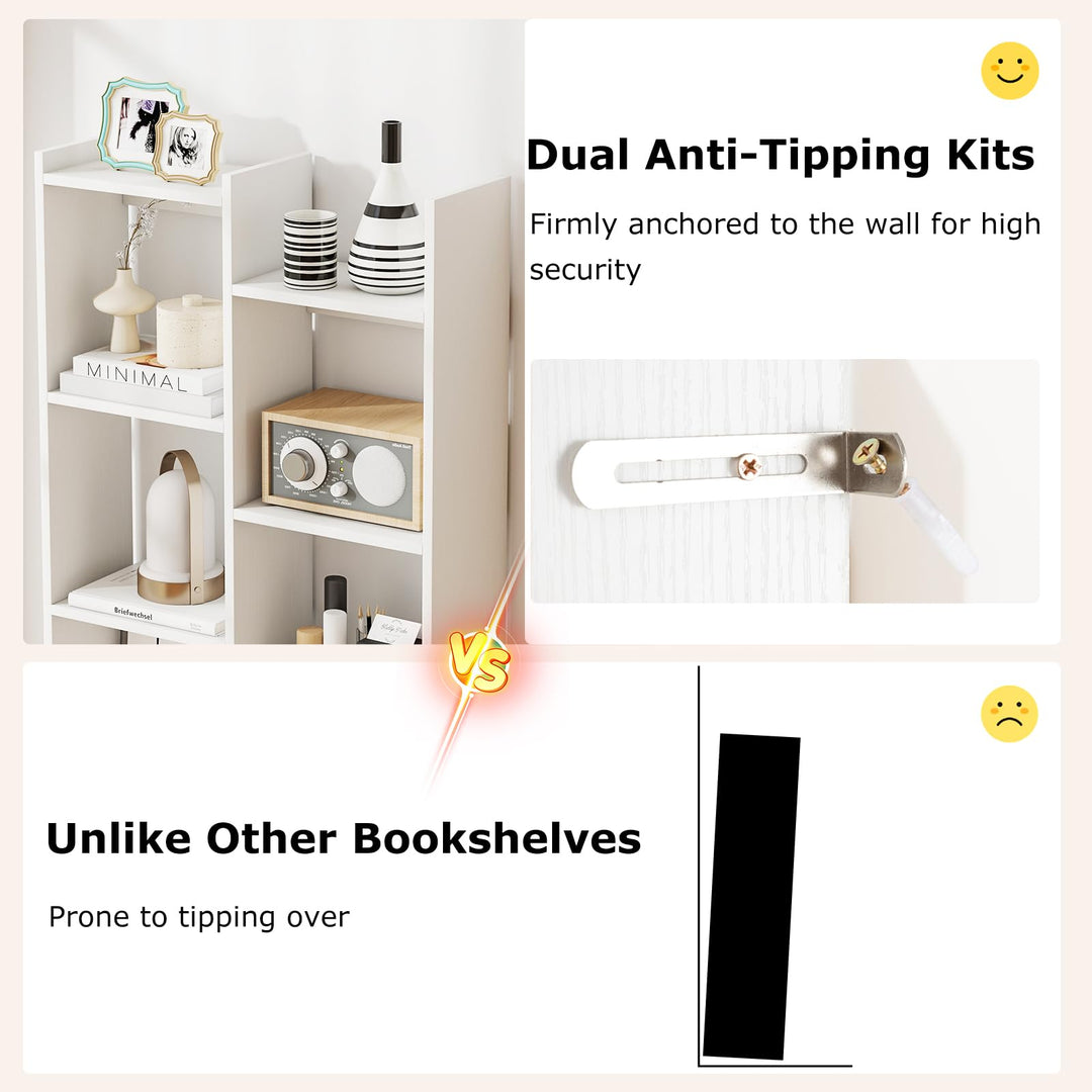 Giantex Modern Bookshelf with 12 Staggered Shelves for Living Room Office