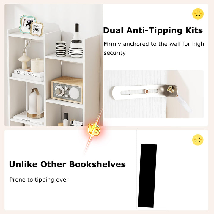Giantex Modern Bookshelf with 12 Staggered Shelves for Living Room Office