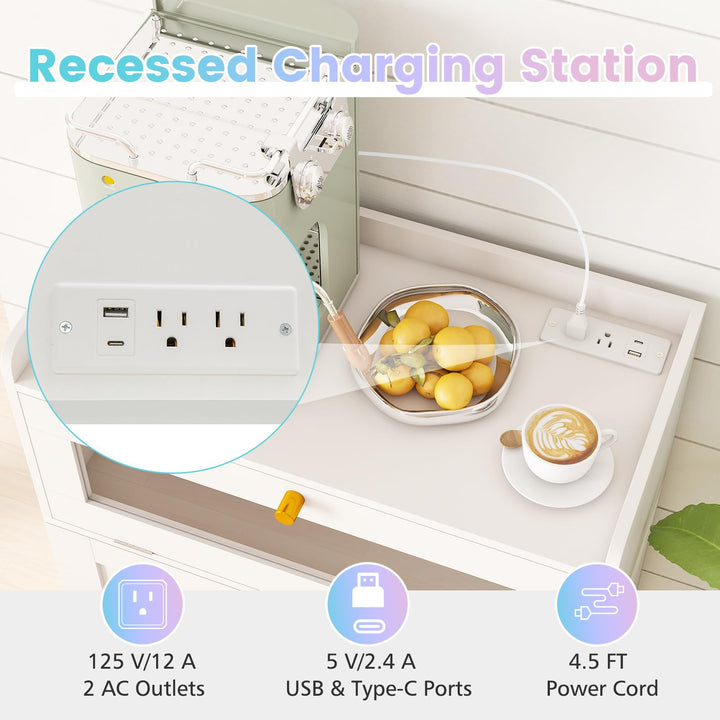 Giantex Sideboard Buffet Cabinet with LED Light Power Outlet, 2-Door Food Pantry Cabinet