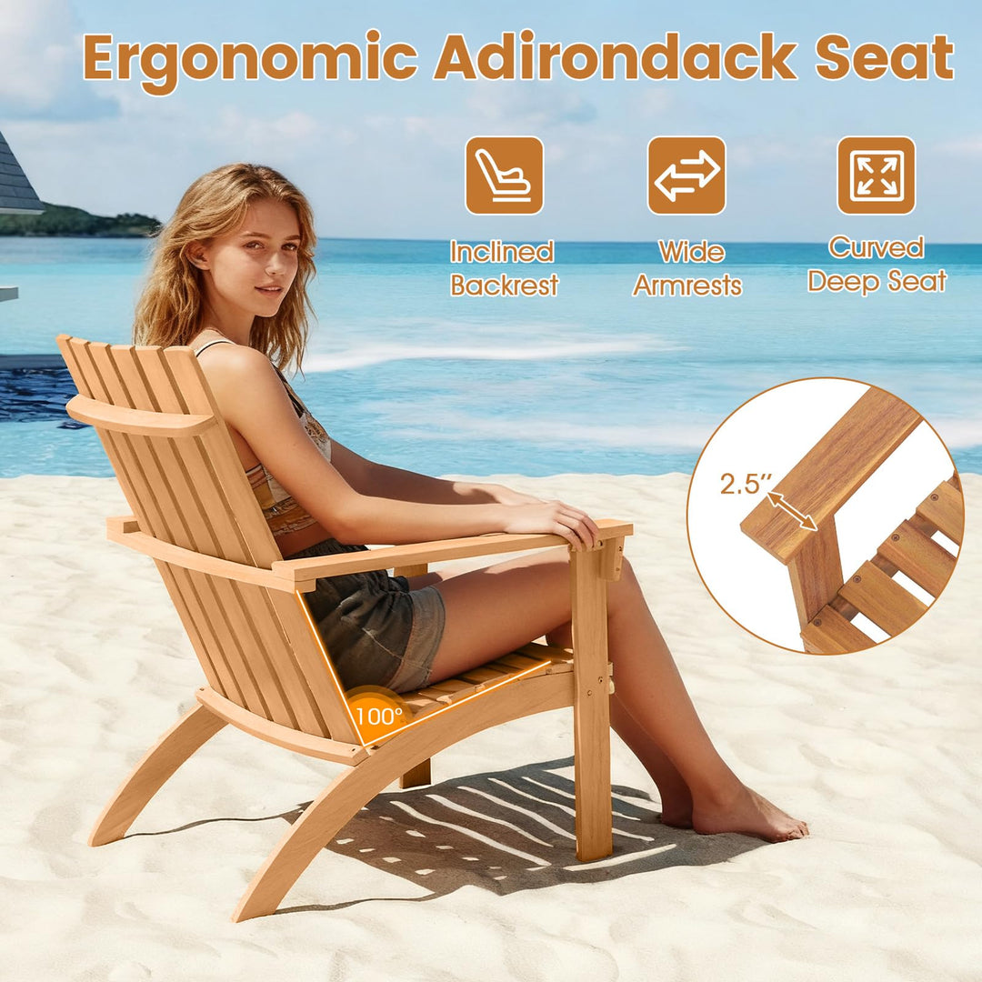 Giantex Acacia Wood Patio Adirondack Chair with Inclined Seat and High Backrest for Porch