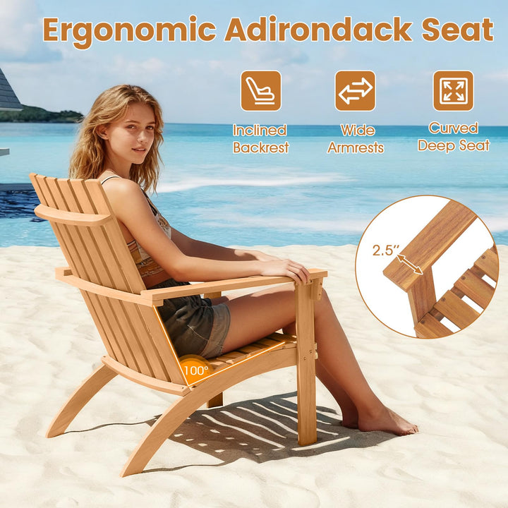 Giantex Acacia Wood Patio Adirondack Chair with Inclined Seat and High Backrest for Porch