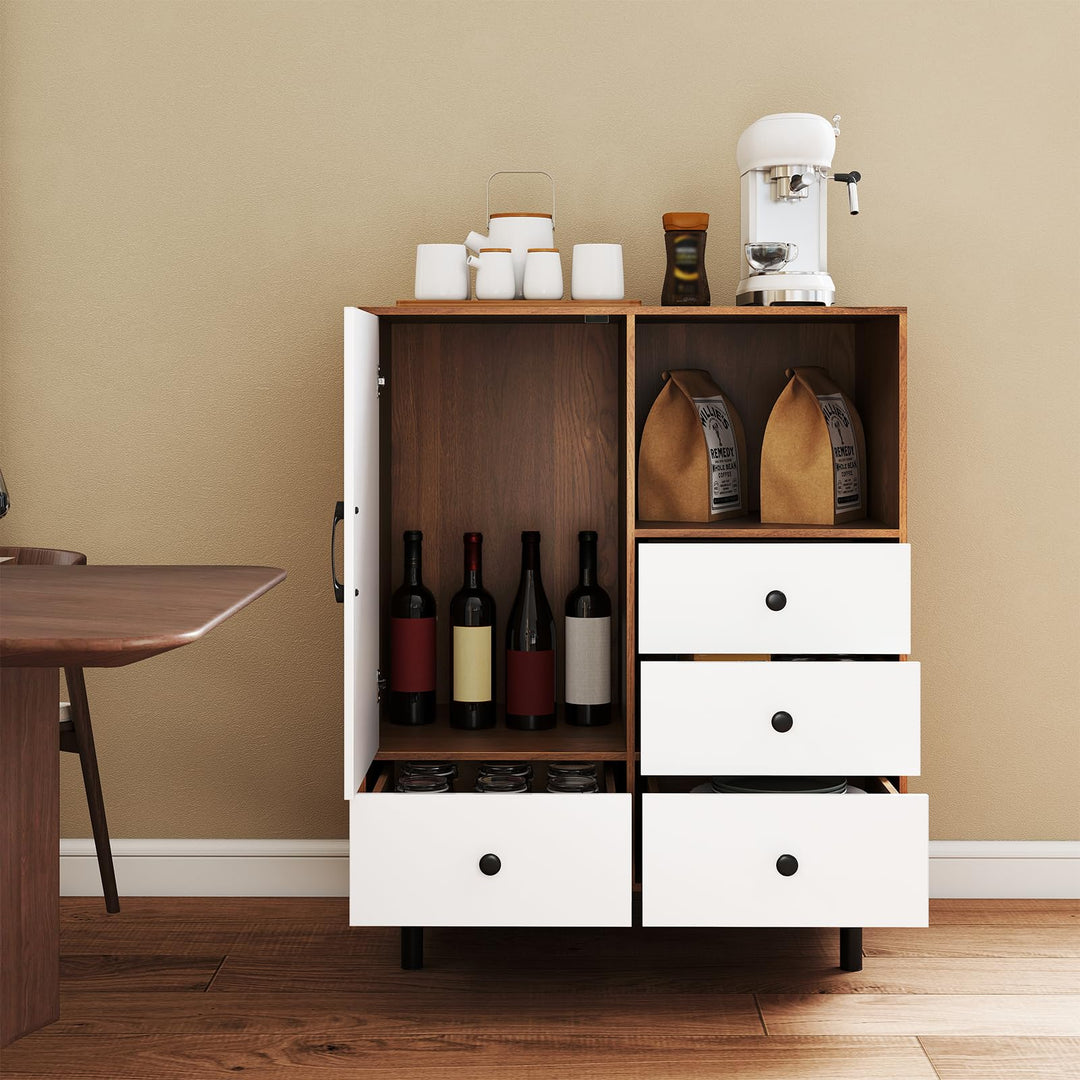Giantex Storage Cabinet with 4 Drawers Door & Open Compartment, Metal Support Legs