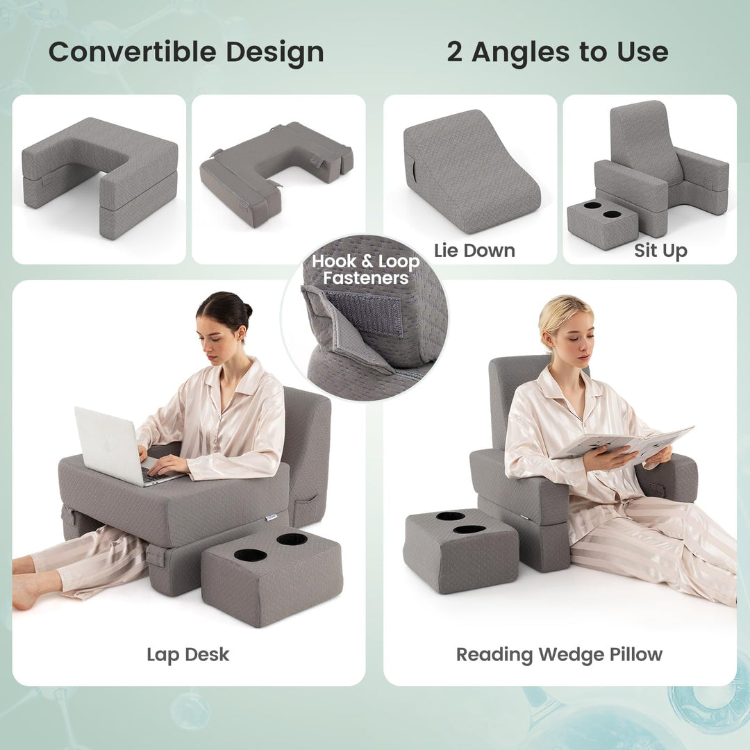 Giantex Reading Pillow for Gaming Extra Large Lap Desk for Laptop with Back Arm Rest & Cup Holder for Adult