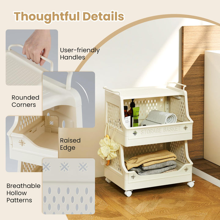 Giantex 3-Tier Rolling Laundry Cart with Wheels Folding Laundry Basket w/Handles & Hooks