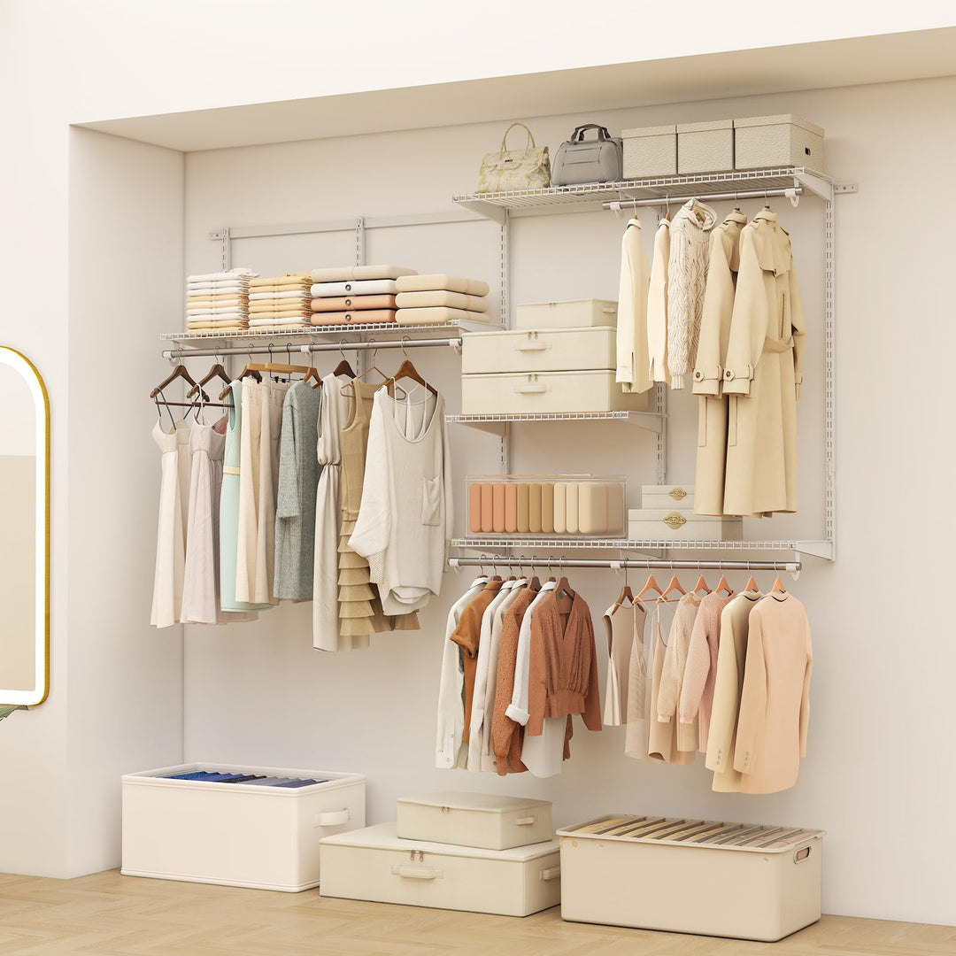 Giantex Closet Organizer System 4-8 FT Wall-Mounted Closet Shelves and Rod