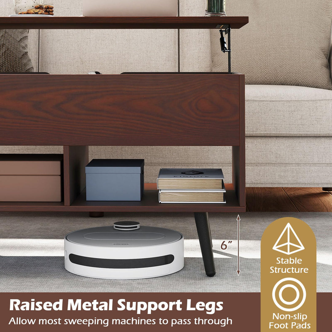 Giantex Lift Top Coffee Table Modern Cocktail Table w/Hidden Compartment & 2 Open Shelves