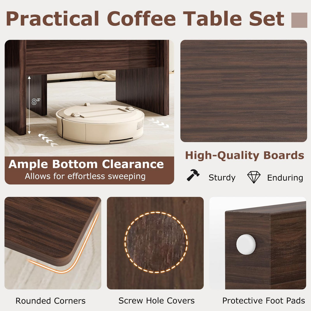 Giantex L-Shaped Coffee Table Set of 2 Modular Nesting Center Table with Grain Finish