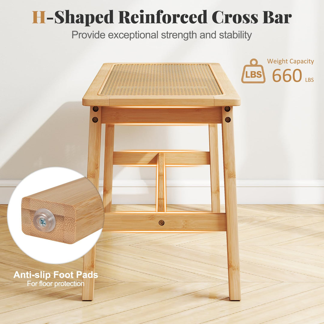 Giantex 39.5" Bamboo Dining Bench with Handwoven Rattan Seat
