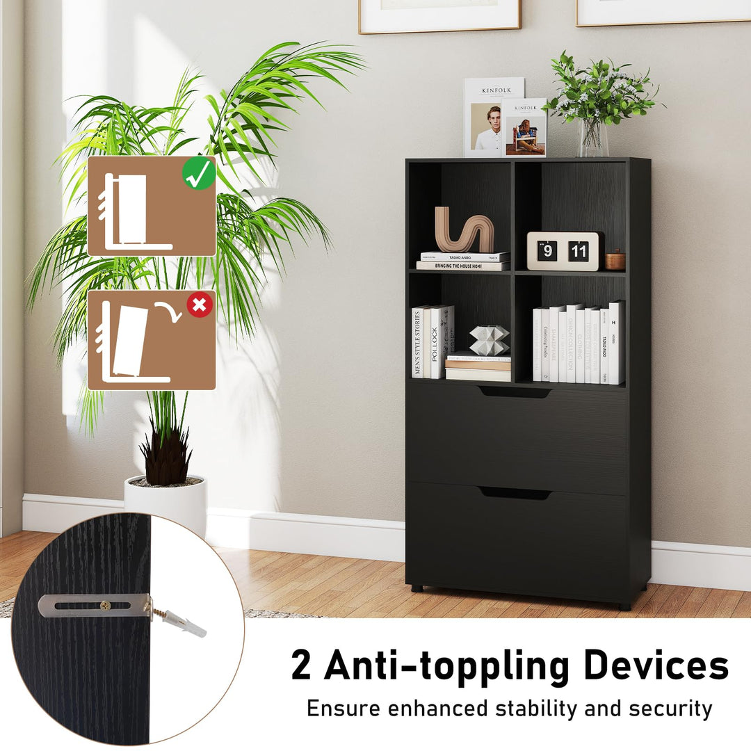 Giantex Bookshelf with 4 Cubes & 2 Drawers 51” Tall Floor Bookcase with Anti-tip Kits