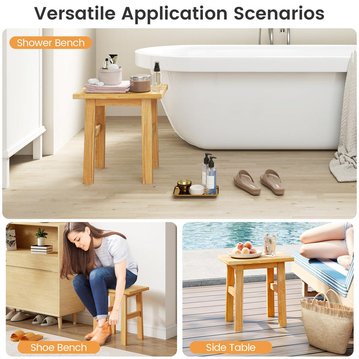 Giantex Solid Teak Shower Bench Stool for Bathroom with Water-Resistant Finish 18''L x 12''W x 18''H