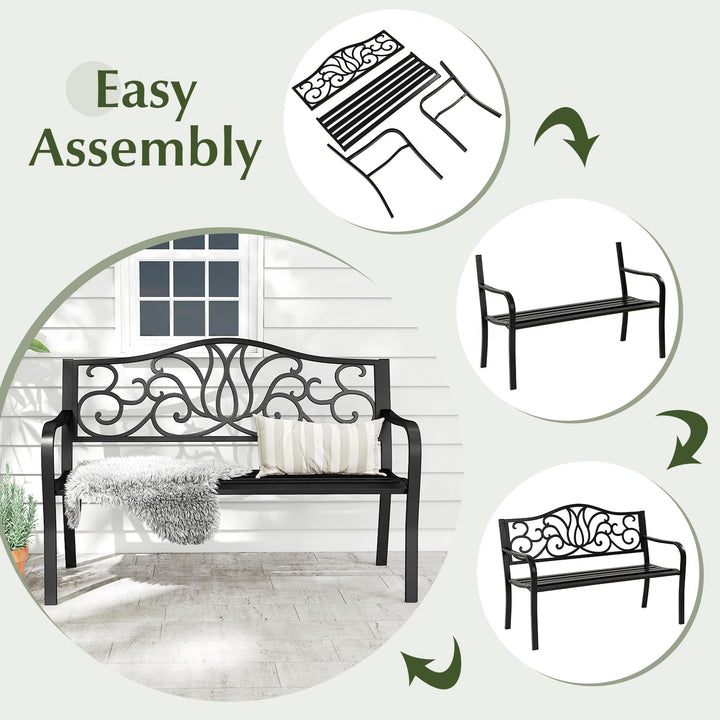 Giantex 50 Inches Outdoor Bench with Floral Pattern