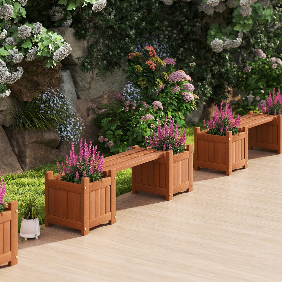 Giantex 2-in-1 Outdoor Bench with 2/4 Planter Boxes Wood with Teak Oil Finish 42"x11"x11.5"