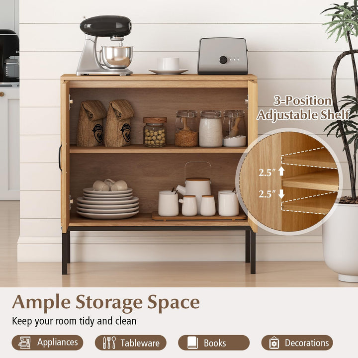 Giantex Sideboard Cabinet Boho Rattan Buffet Cabinet with Storage Adjustable Shelves 2 Doors