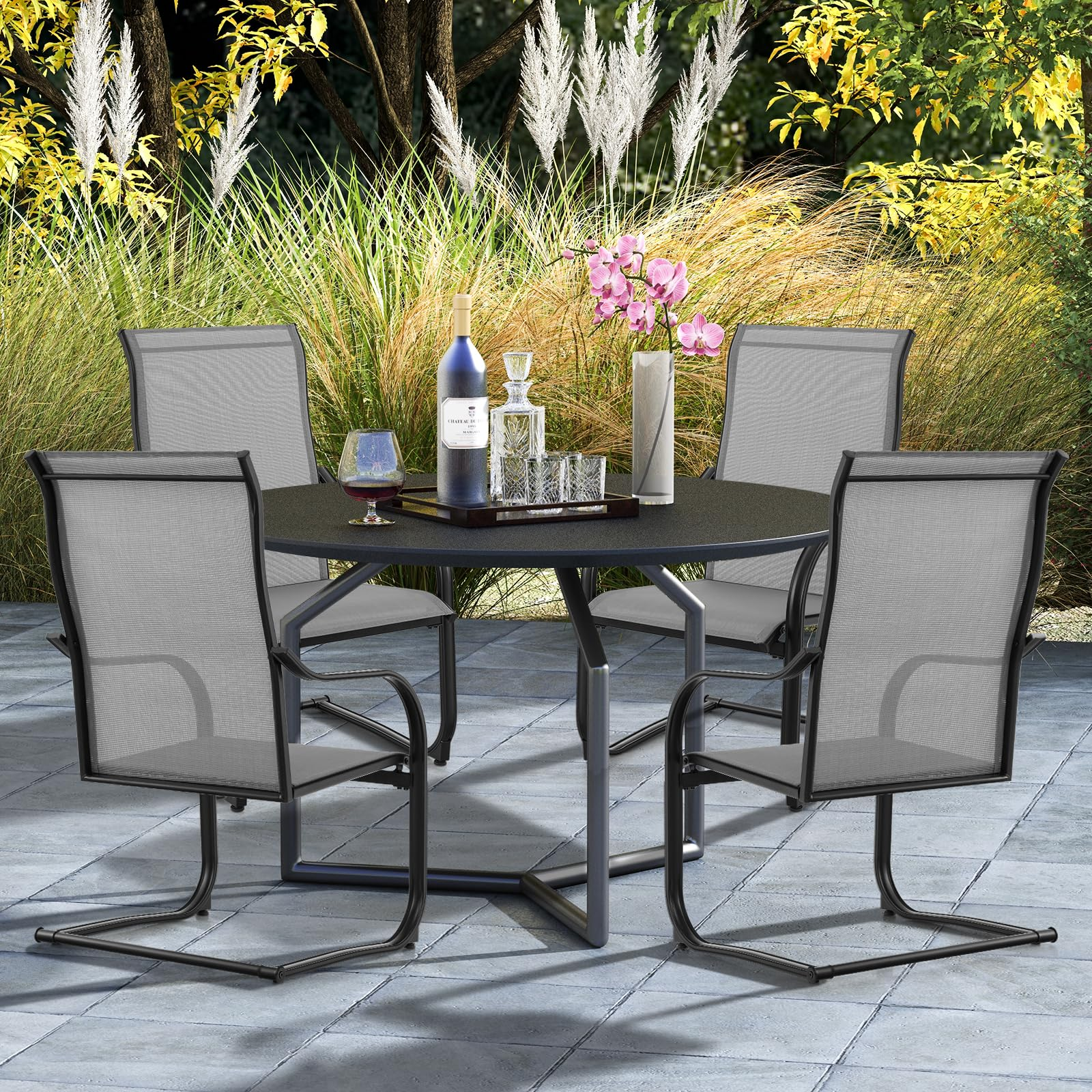 Giantex Patio Chairs, High Back Outdoor Chairs w/Sled Base, All Weather Fabric