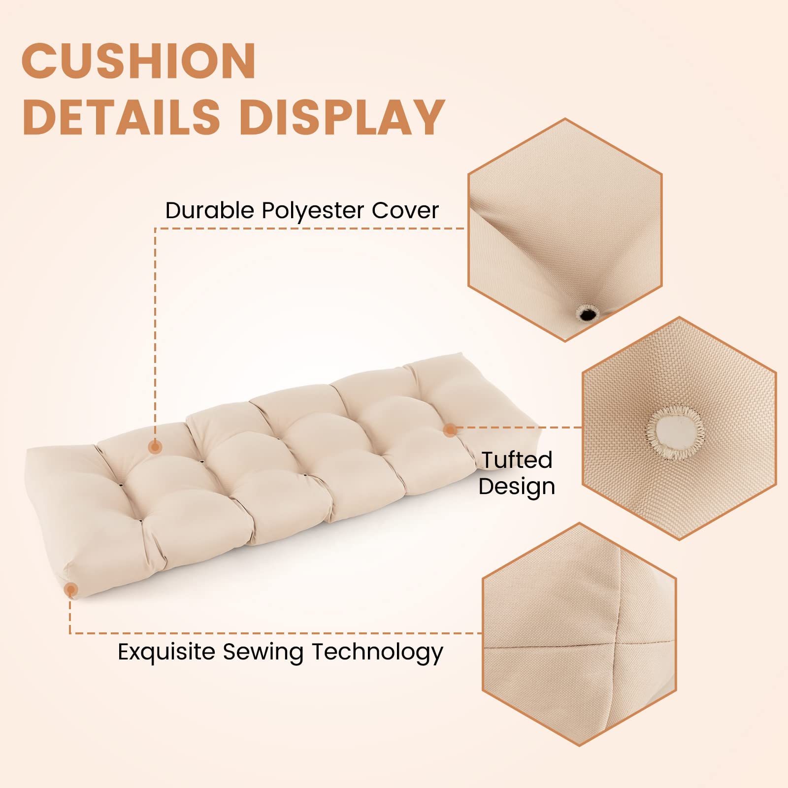 Giantex Outdoor Bench Cushion, 52 x 19.5 Inch Tufted Patio Cushion Pads for Garden Sofa Settee Couch