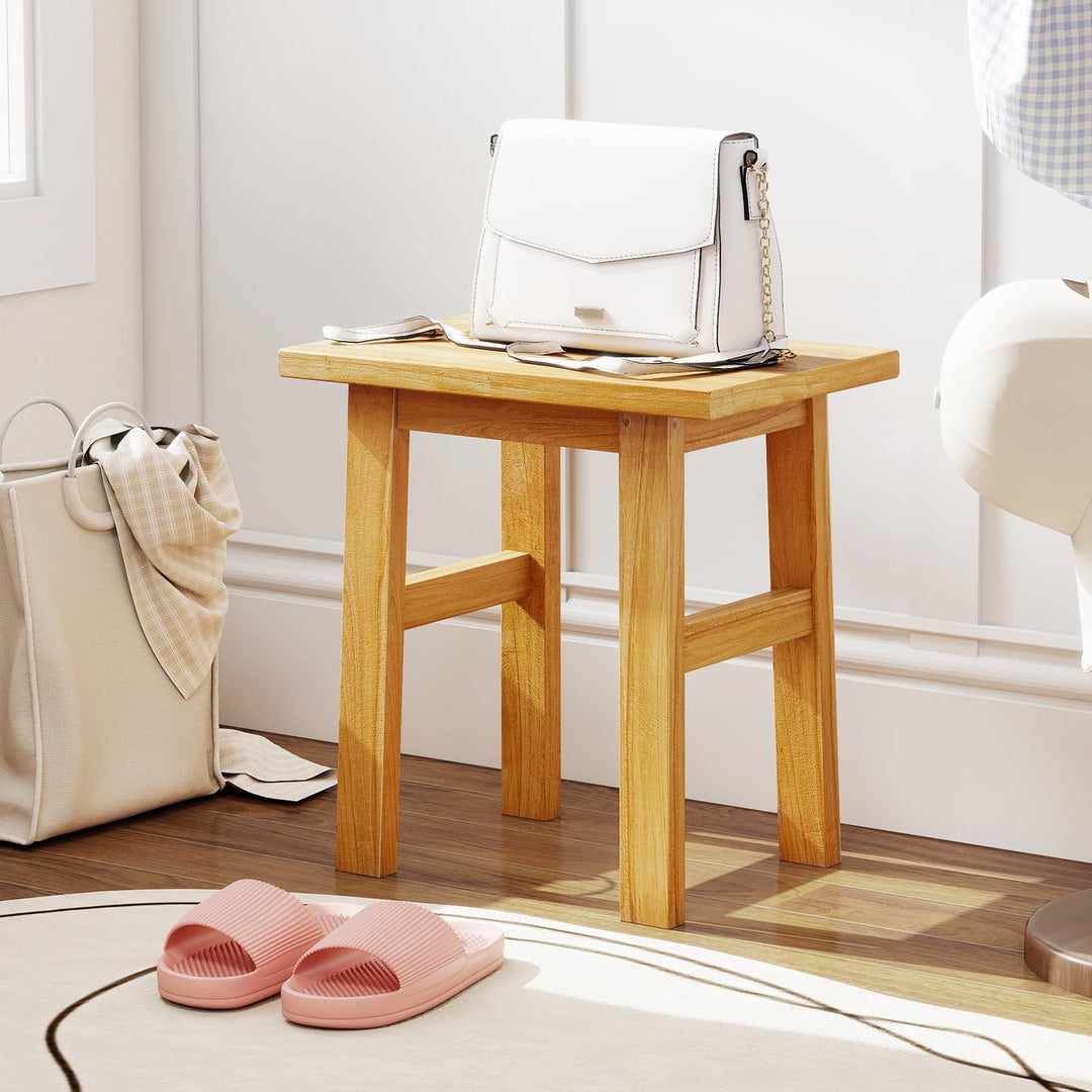 Giantex Solid Teak Shower Bench Stool for Bathroom with Water-Resistant Finish 18''L x 12''W x 18''H