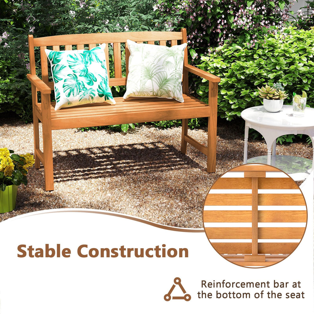Giantex 2-Person Outdoor Bench Acacia Wood Patio Bench w/Ergonomic Backrest