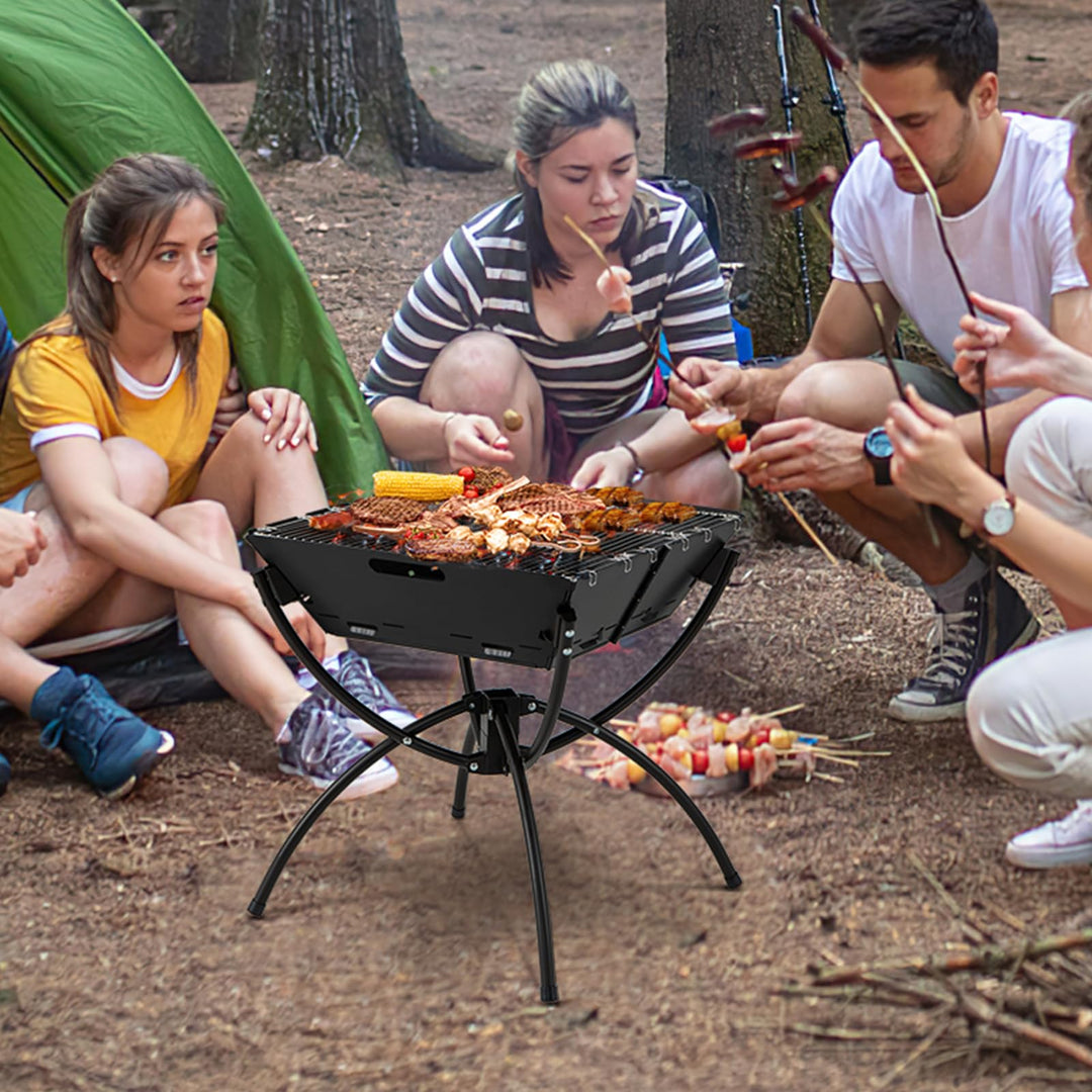 Giantex Folding Campfire Grill, Camping Fire Pit with Stainless Steel Grates, Collapsible Aluminum Legs, Carry Bag