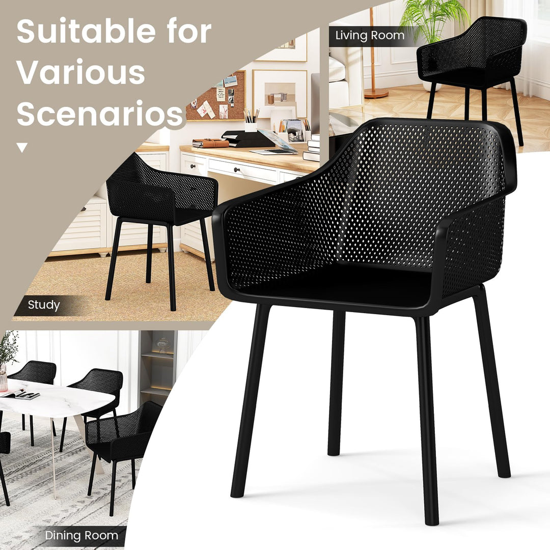 Giantex Plastic Dining Chairs Set of 2/4 Black Kitchen Armchair w/Breathable Mesh Backrest