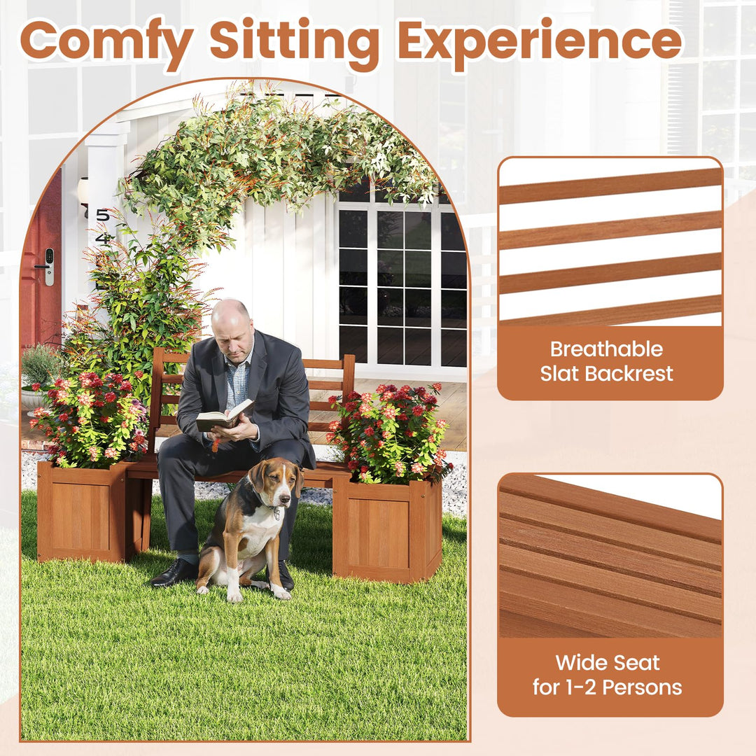 Giantex 2-in-1 Outdoor Bench with Backrest & 2 Raised Garden Beds