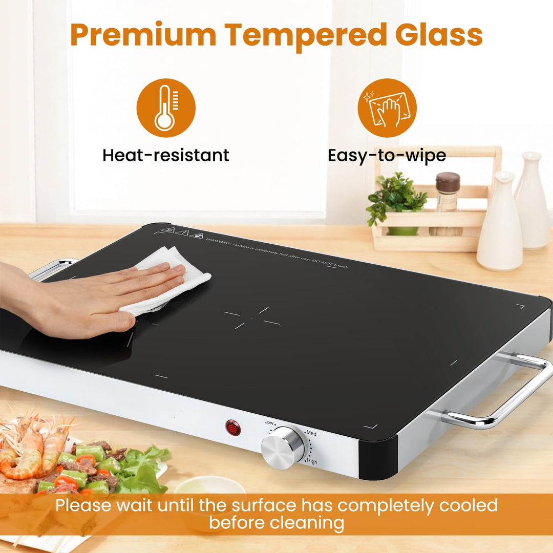 Giantex Electric Warming Tray 16'' x 12'' - Tempered Glass Buffet Server & Food Warmer