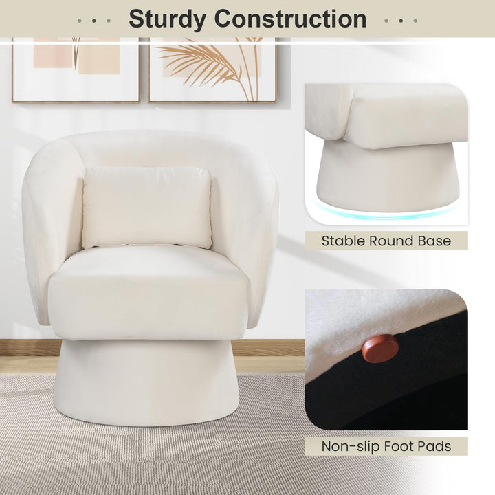 Giantex Swivel Accent Chair Upholstered Barrel Chair with Curved Back & Removable Lumbar Pillow