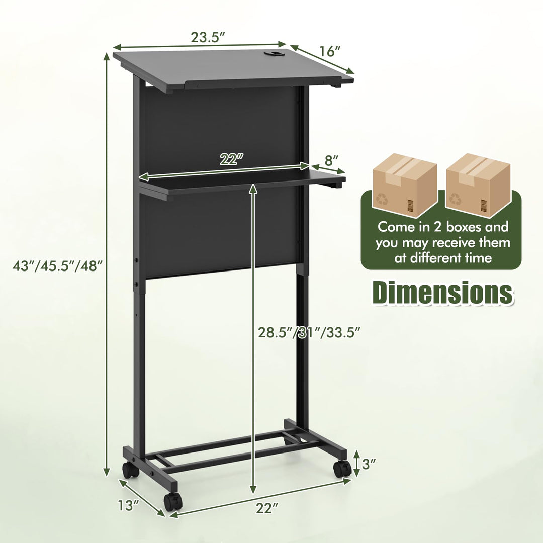 Giantex Mobile Lectern Podium, Height Adjustable Rolling Laptop Cart with Tilting Tabletop