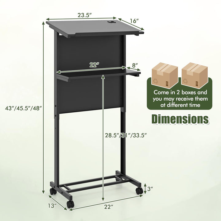 Giantex Mobile Lectern Podium, Height Adjustable Rolling Laptop Cart with Tilting Tabletop
