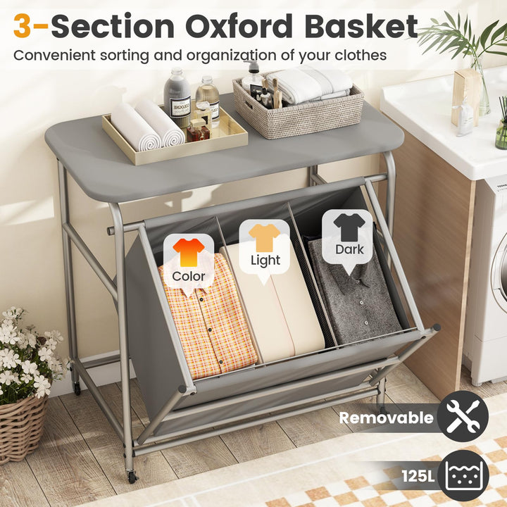 Giantex Laundry Sorter with Foldable Ironing Board 3 Section Tilt Out Laundry Hamper with Removable Bags