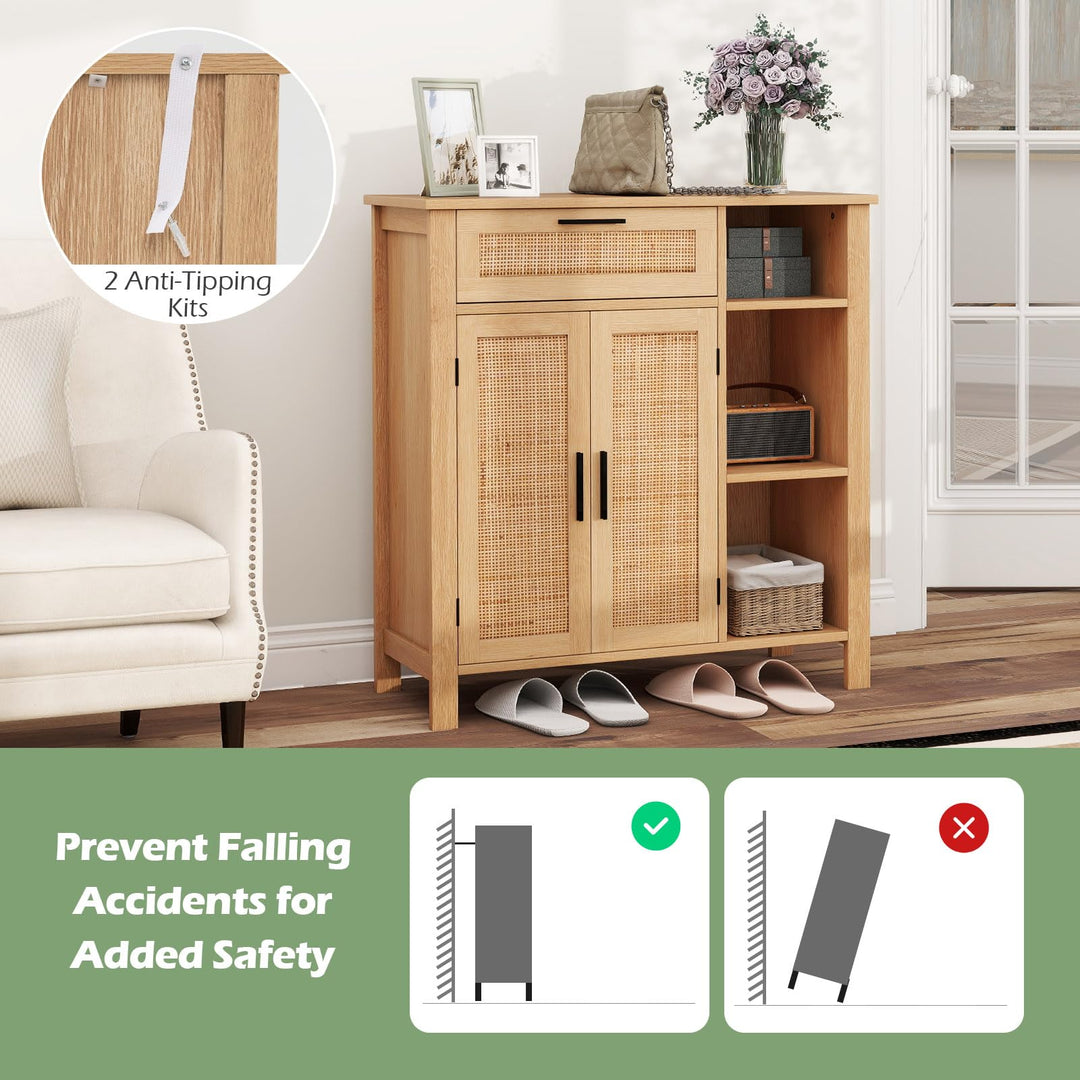 Giantex Buffet Cabinet with 2 Doors, Drawer 3 Open Cubbies Adjustable Shelf (Natural)