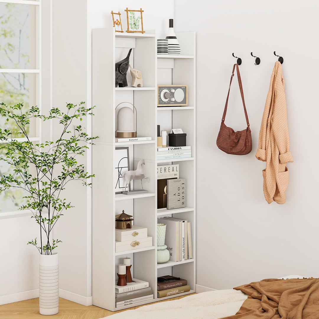 Giantex Modern Bookshelf with 12 Staggered Shelves for Living Room Office