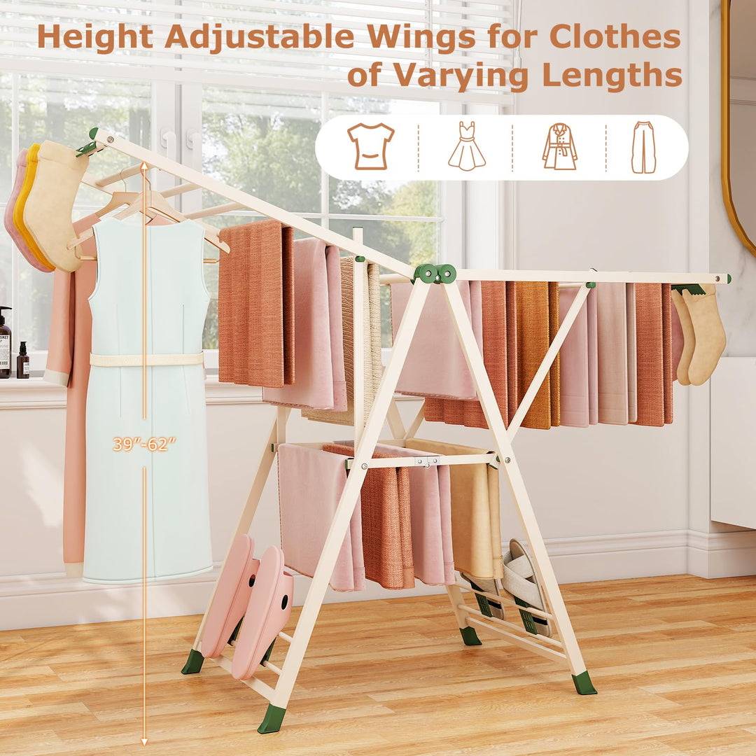 Giantex 64 Inches Clothes Drying Rack with Height Adjustable Wings