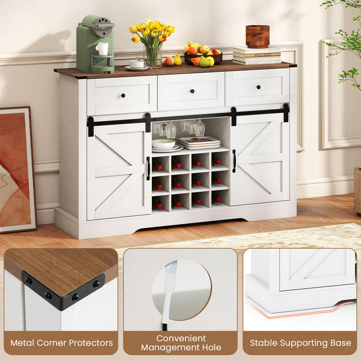 Giantex Wine Bar Cabinet with LED Lights 52" Buffet Sideboard w/Sliding Barn Door 3 Drawer
