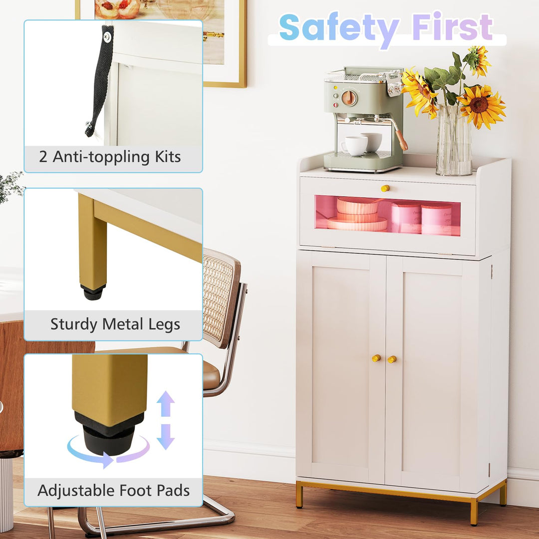 Giantex Sideboard Buffet Cabinet with LED Light Power Outlet, 2-Door Food Pantry Cabinet