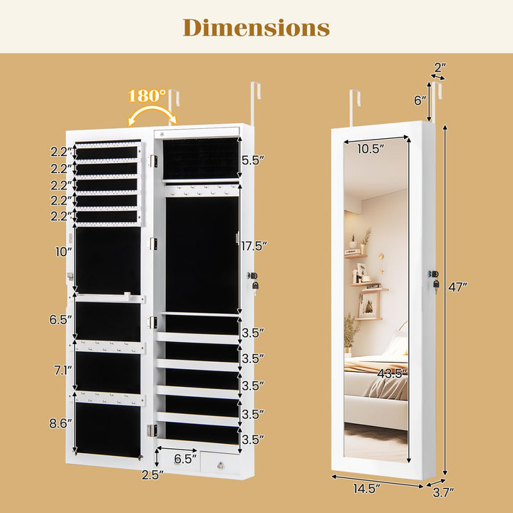 CHARMAID Wall Mounted Jewelry Armoire with 47" Full Length Mirror