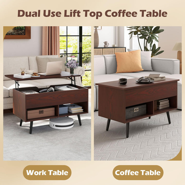 Giantex Lift Top Coffee Table Modern Cocktail Table w/Hidden Compartment & 2 Open Shelves