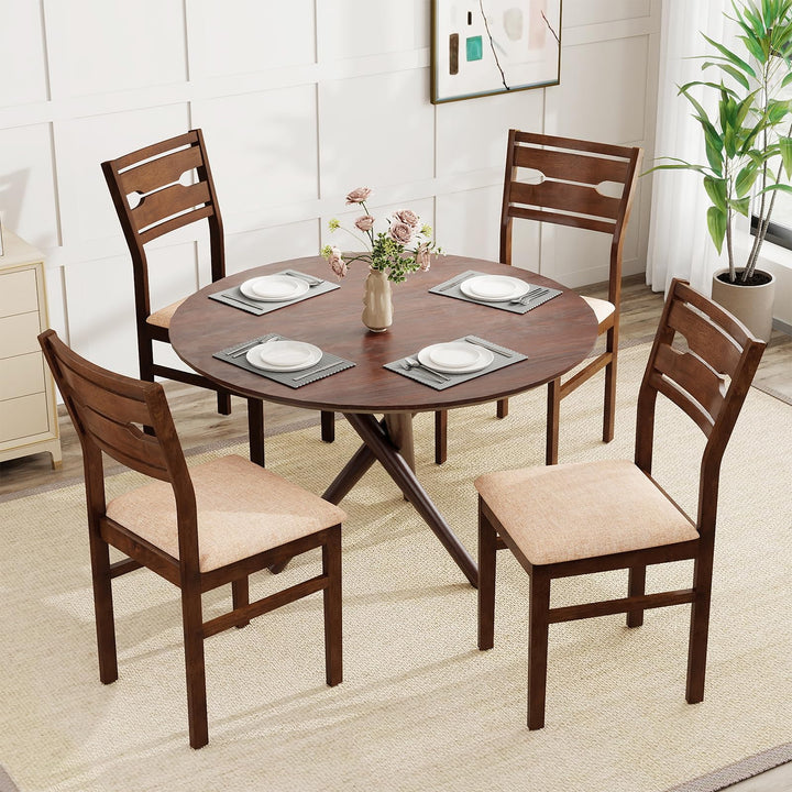 Giantex Wooden Dining Chairs Set of 2/4 Fabric Upholstered Kitchen Armless Chairs