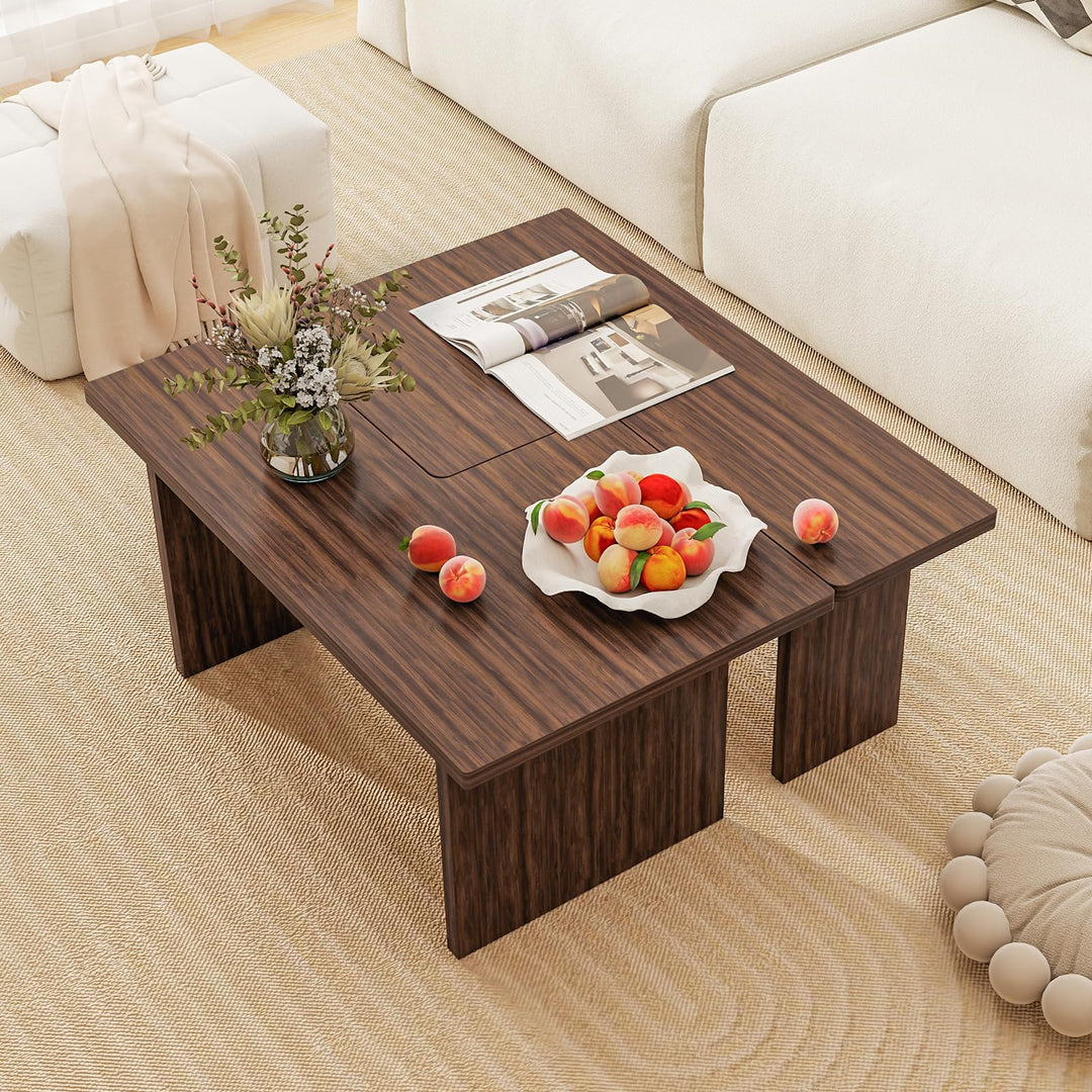 Giantex L-Shaped Coffee Table Set of 2 Modular Nesting Center Table with Grain Finish