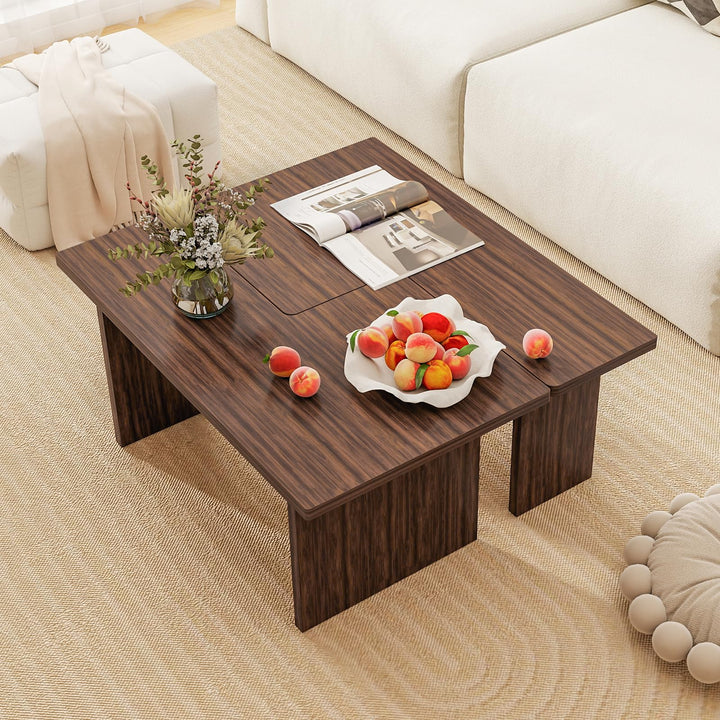 Giantex L-Shaped Coffee Table Set of 2 Modular Nesting Center Table with Grain Finish