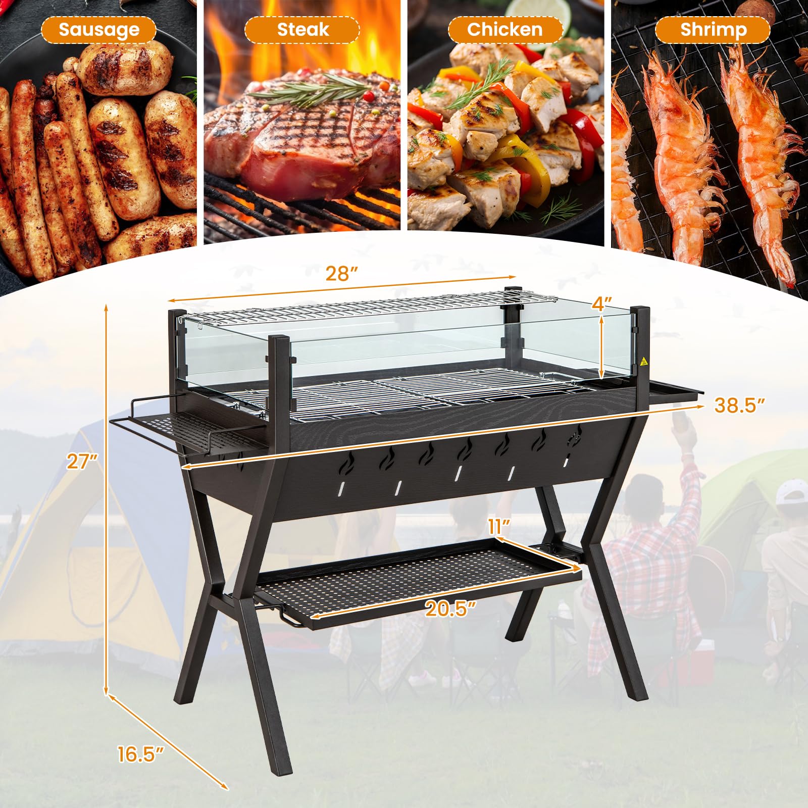 Giantex Charcoal Grill with Transparent Glass Wind Guard