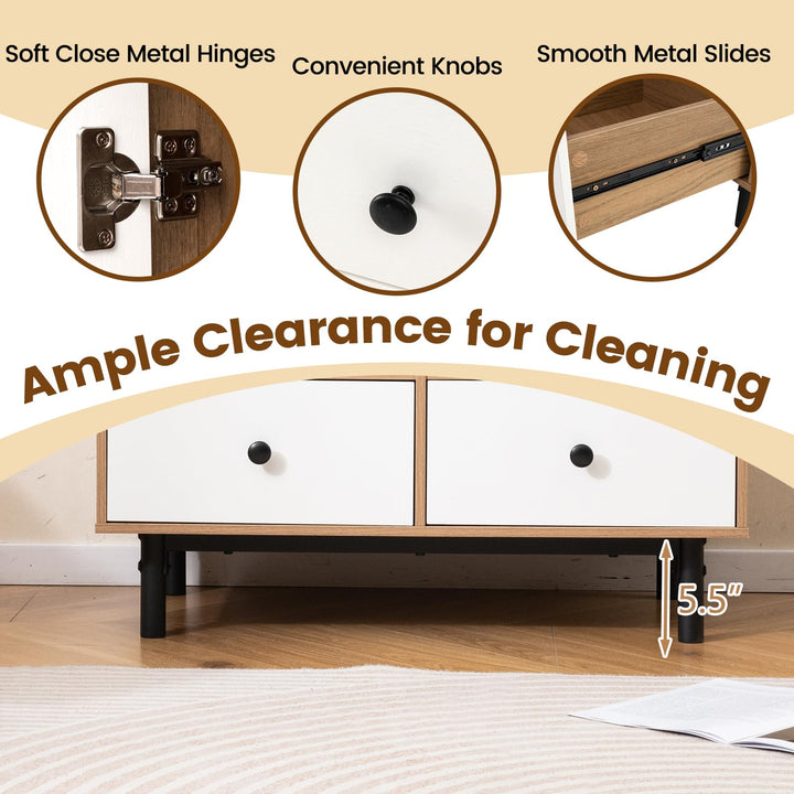 Giantex Storage Cabinet with 4 Drawers Door & Open Compartment, Metal Support Legs